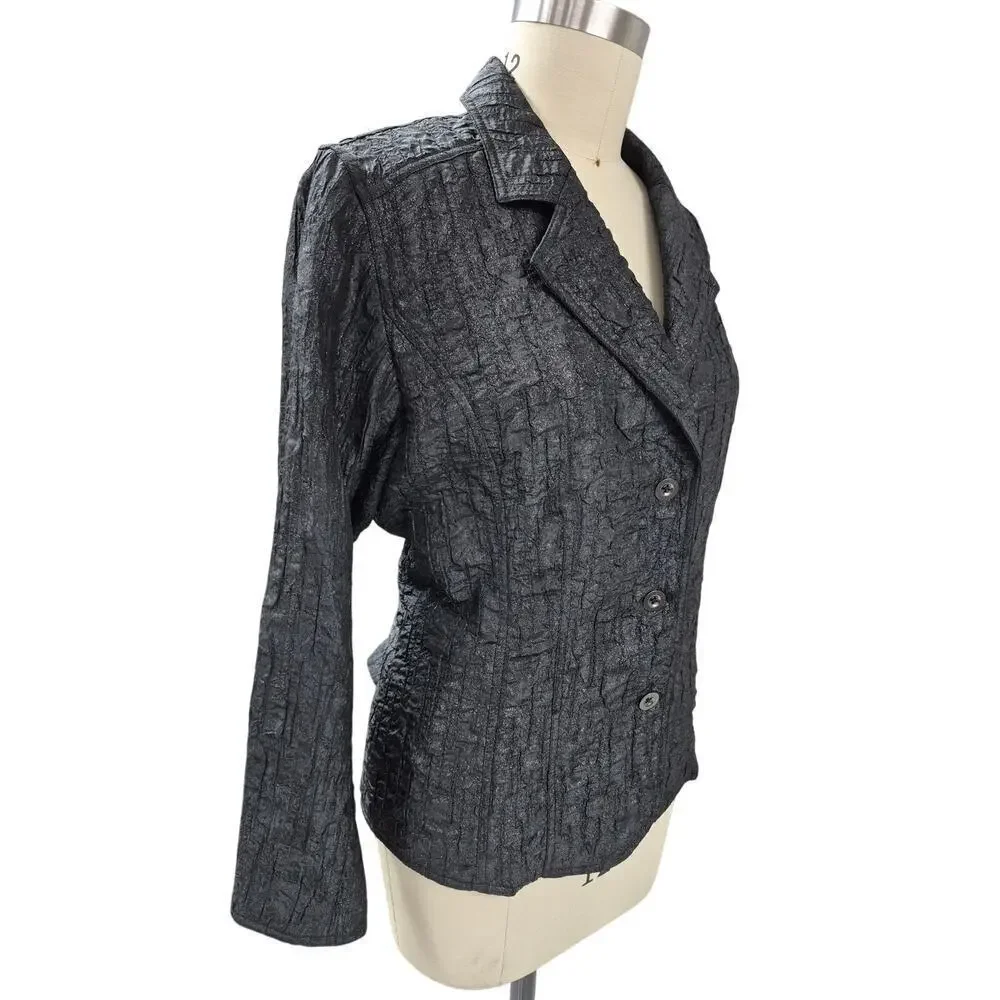 Chico’s Black & Silver Textured Crinkle Jacket Sz 3